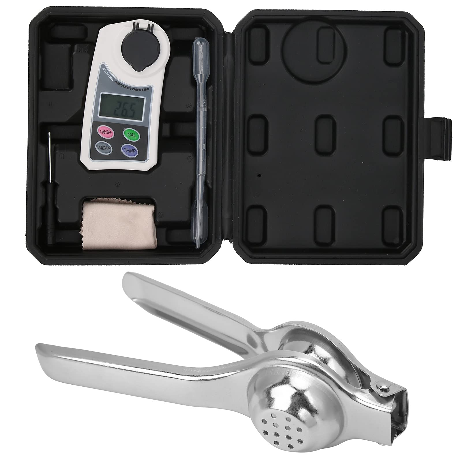 Rifrattometro, Misuratore Digitale con Batteria da 0,5 Precisione da 0 a 55, Tester per Zucchero con Compensazione Automatica della Temperatura, Spegnimento Automatico per Analisi di Frutta,