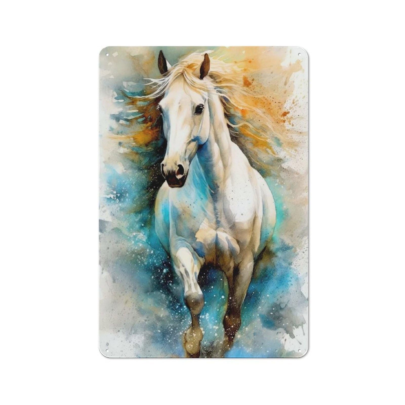 Junmoney Horse Watercolor Art Workshop Style Metal Wall Decor 30X20cm, Tin Sign For Tool Room, Garage, Studio Or Home Bar