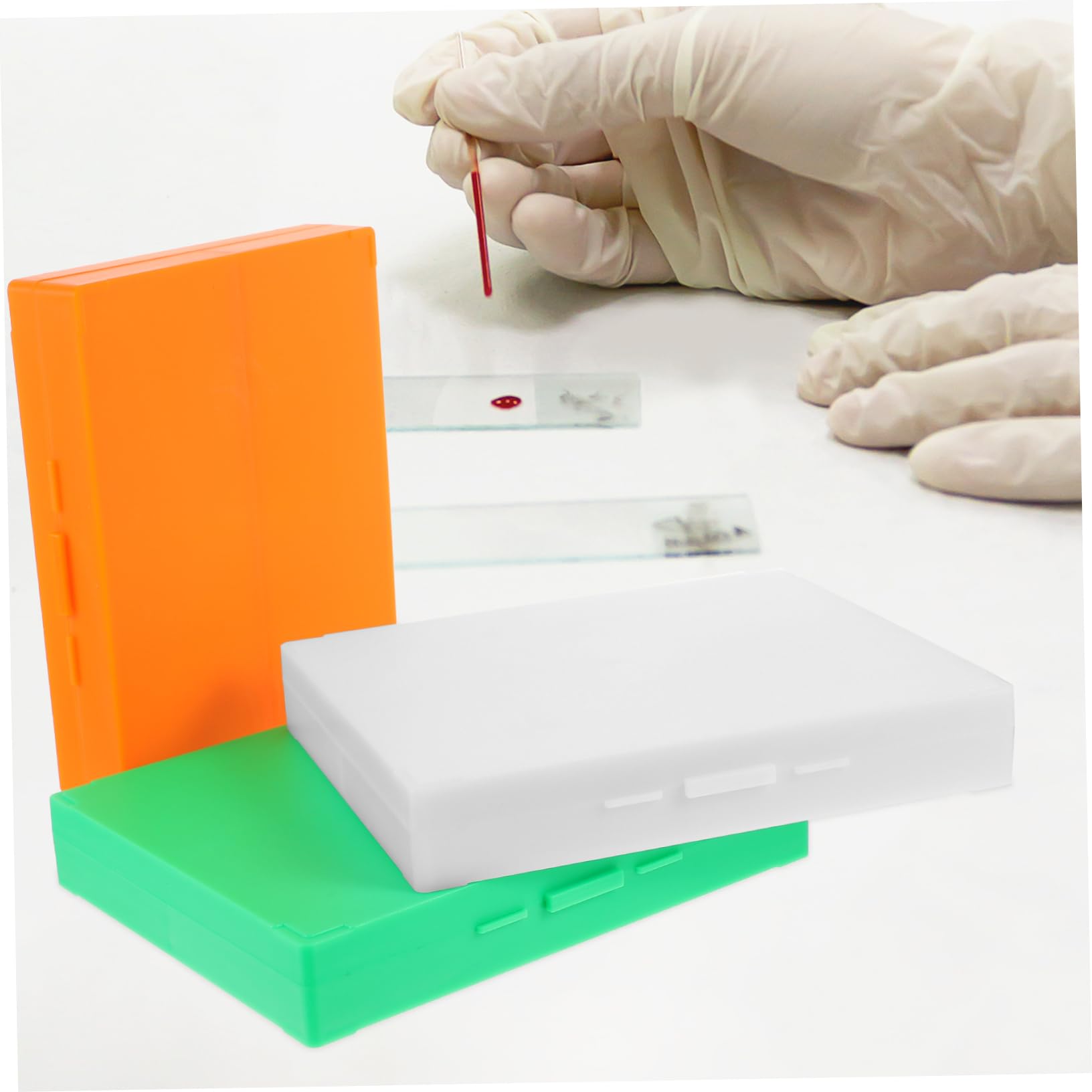 Caja de Almacenamiento para 100 Portaobjetos, Abs, 3 Piezas