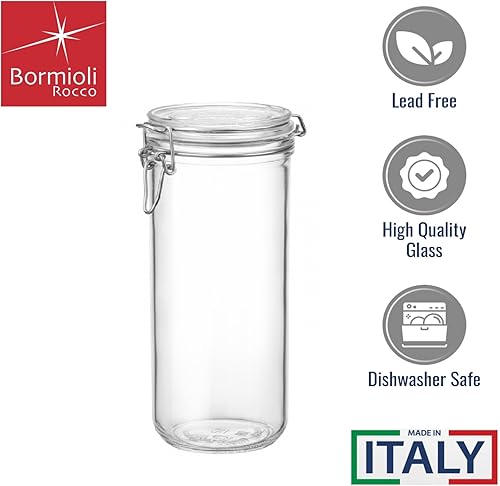 Vista 13 de Bormioli Rocco Fido Cylinder - Tarro hermético de 46 onzas (juego de 2) – Contenedor de ingredientes de vidrio sin BPA – Ideal para conservas
