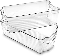 LISHONN Stackable Acrylic Fridge Organiser Sturdy Pantry And Refrigerator Storage Bins With Handles Fridge Containers| Pack of 02 | Medium