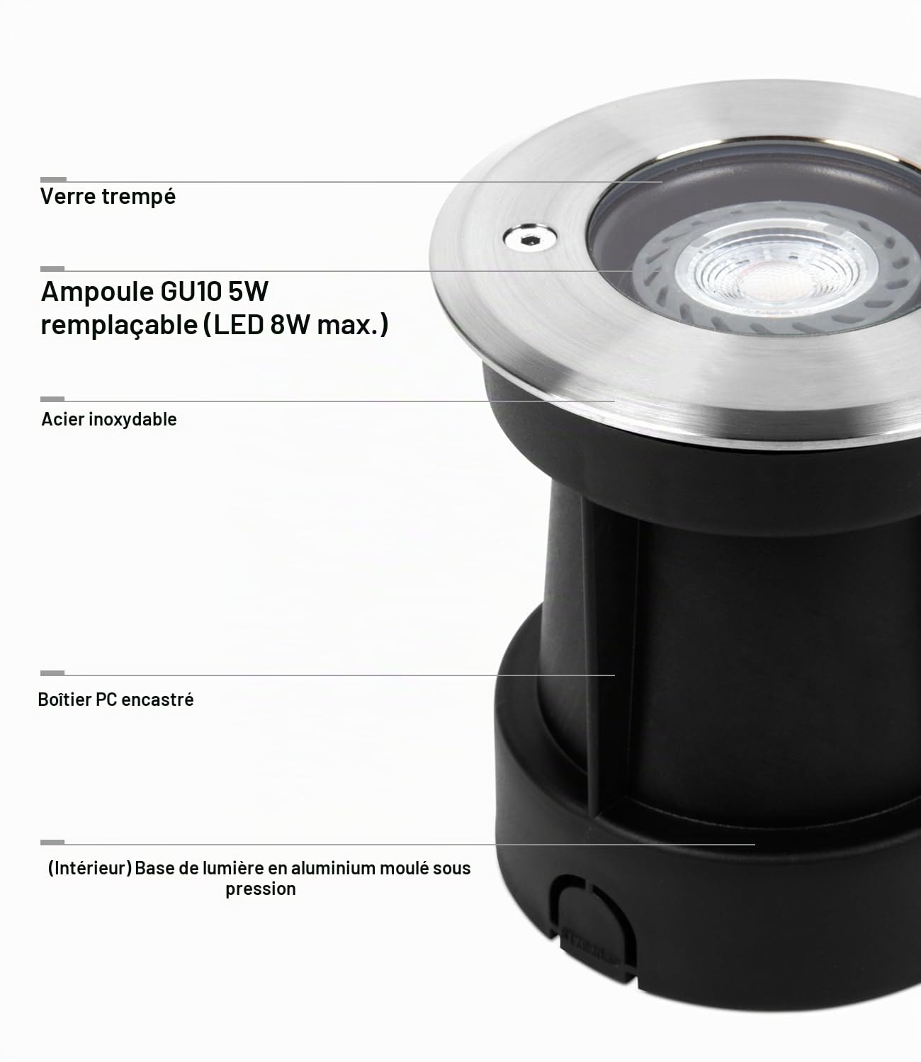 DAWALIGHT Spot LED Extérieur Encastrable GU10 5W LED blanc chaud Spot encastrable au sol IP67 etanche lumières enterrées éclairage encastré pour Jardin Pelouse Terrasse Chemin Bain, Acier Inoxydable
