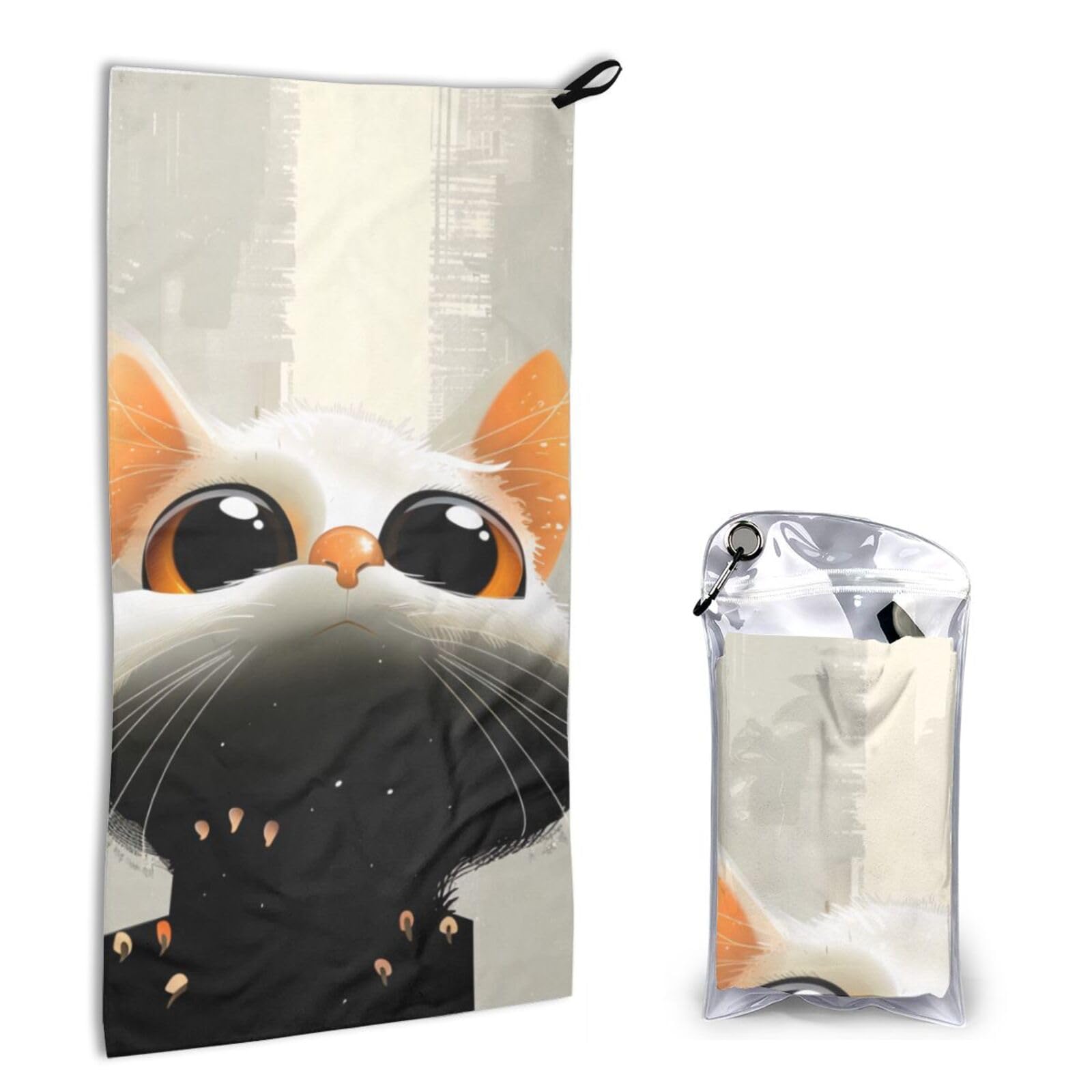 BWWHCCTI Quick Dry Hand Towel With Bag - Cat Printed Super Absorbent Face Cloth Microfiber Travel Sports Towels 40x80cm