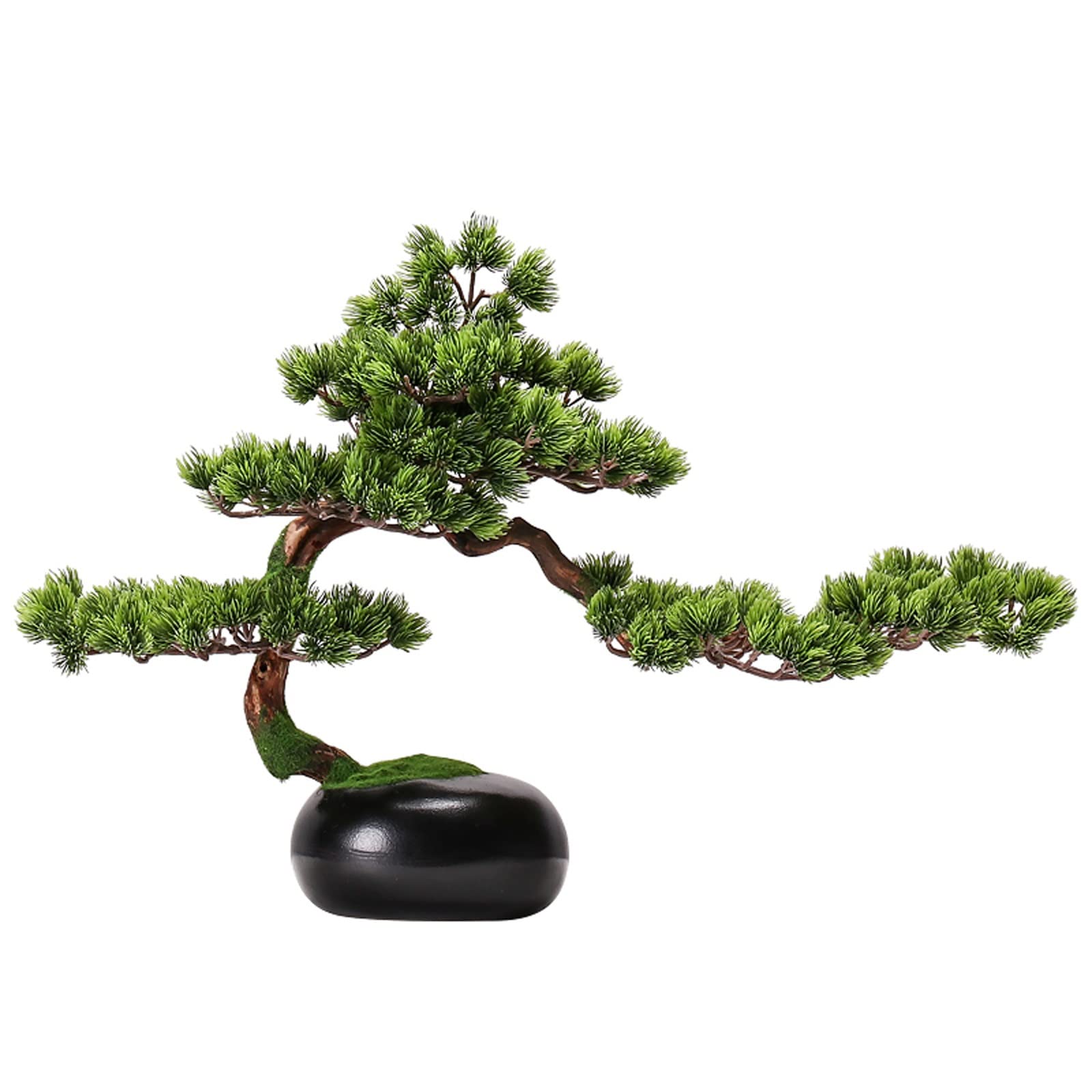 IUokLU Artificial Potted Plants Chinese Simulation Pine Bonsai with Black Ceramic Flower Pot Artificial Green Plant