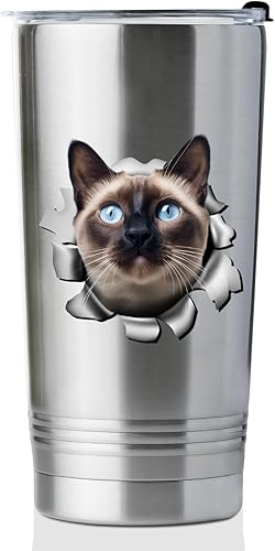 Onebttl Regalos de gato siamés, regalos de gato 3D para mamá, papá, vaso aislado de viaje de 20 onzas, perfecto para Navidad, cumpleaños, Acción de