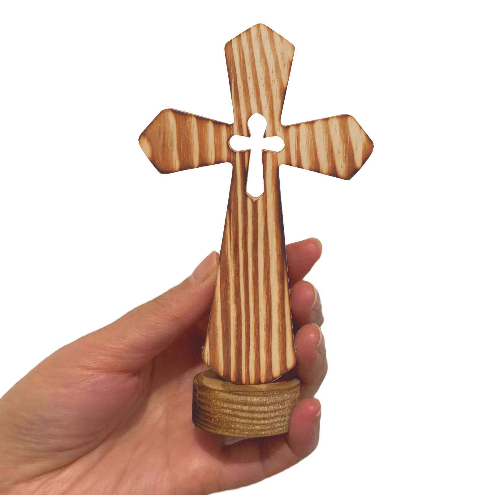 FirstNovelty Wooden Cross, Cross Wall Decor, Cruz de Madera with Removable Stand, Perfect for Catholic Gifts & Home Decor, 5