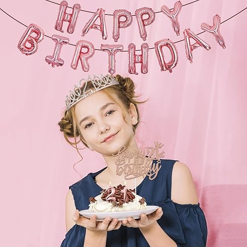 Miniatura 4 de Decoraciones de cumpleaños número 21 para ella, incluye pancarta de letras de globos de feliz cumpleaños, corona y banda de tiara de diamantes de