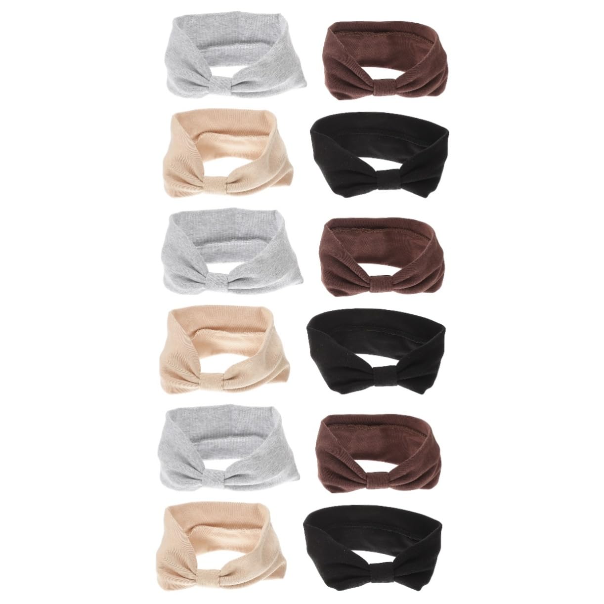 FRCOLOR 12piezas Anudadas Para Mujer Juego De Turbantes Elásticos De Algodón Maquillaje y Spa Negro Beige Gris