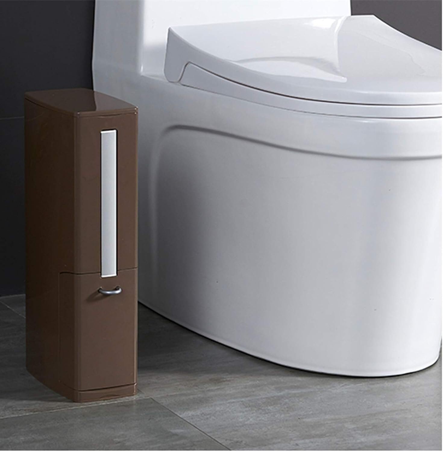 Set scopino per WC con Supporto e Cestino per rifiuti - Scopino per WC Compatto per Piccoli spazi, Strumenti per la Pulizia in plastica Marrone, Accessori Essenziali per Il Bagno