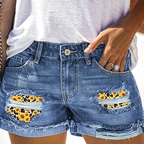 cffvdiz Pantalones Cortos De Mezclilla Mujeres Hemming Moda Jeans Pantalones Cortos,Flowers,XL Cover