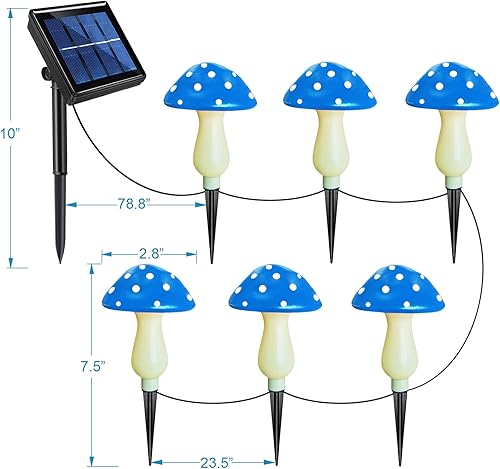 Miniatura 2 de Paquete de 6 luces solares azules para jardín, luces de estaca de hongos alimentadas por energía solar para decoración de patio al aire libre,