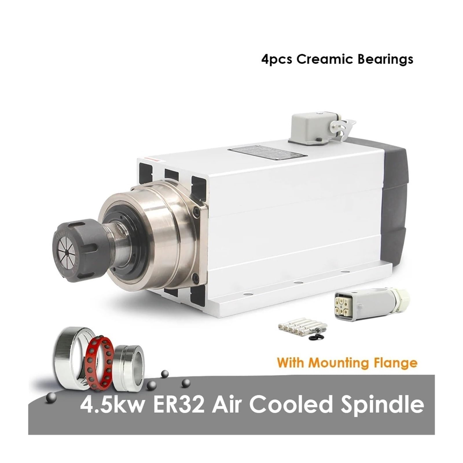 KACOME 4.5kw ER32 air-Cooled Spindle Motor 220v/380v Square Spindle Ceramic Ball Bearing Spindle Accuracy 0.01mm(380V)