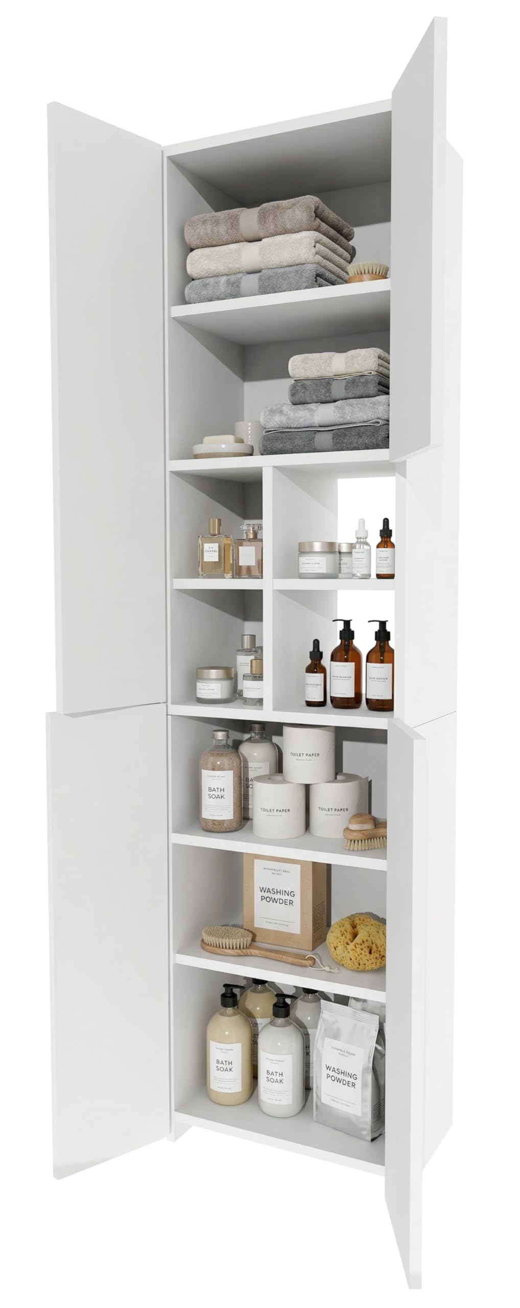 Badschrank Hochschrank schmal stehend | Badezimmer Regal mit Stauraum | platzsparender Badezimmerschrank | Weiß