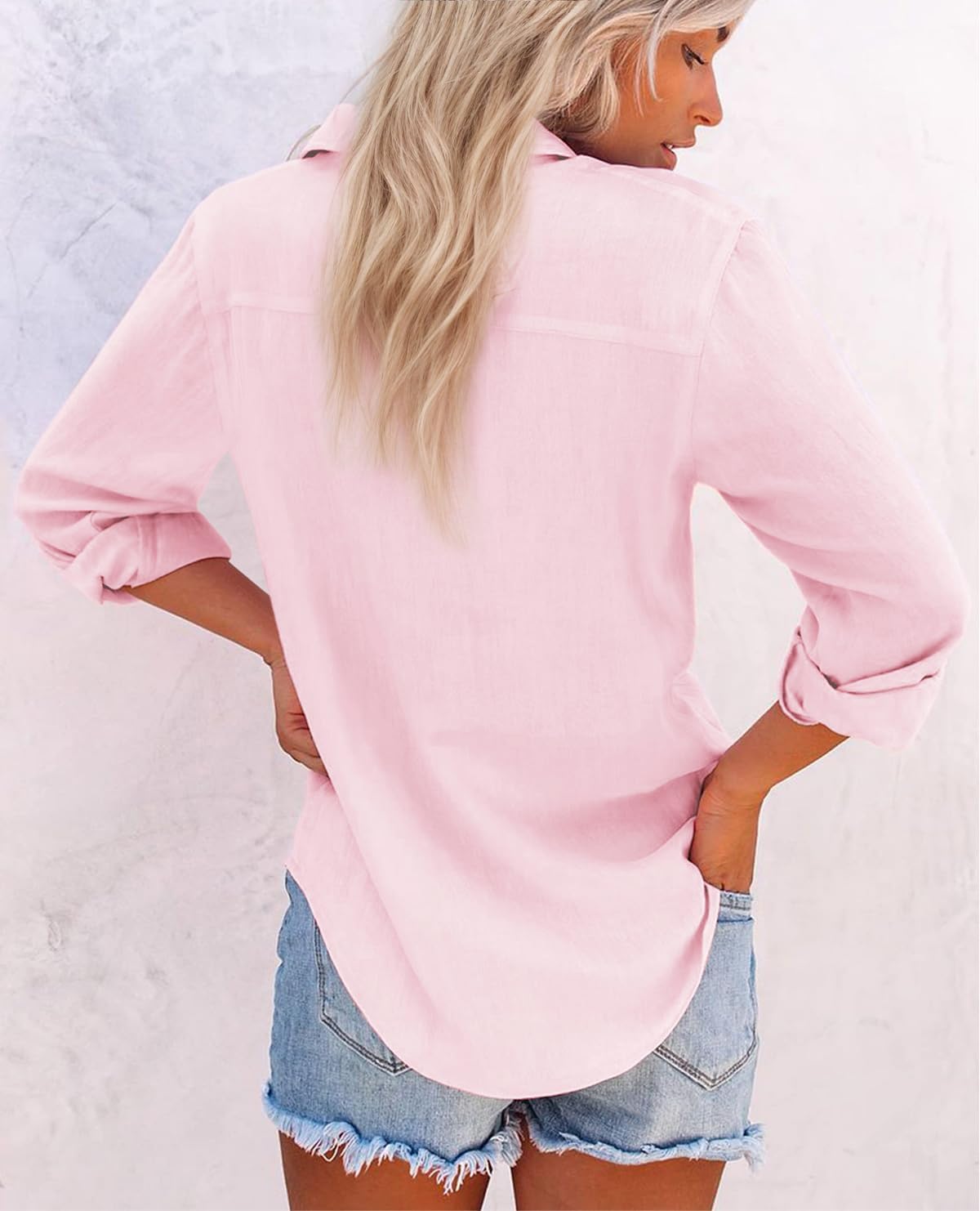 Womens Button Down Shirts Cotton Dress Shirts Oxford Shirts Long Sleeve Work Blouses Collared Tops Tunics with Pocket - Image 2