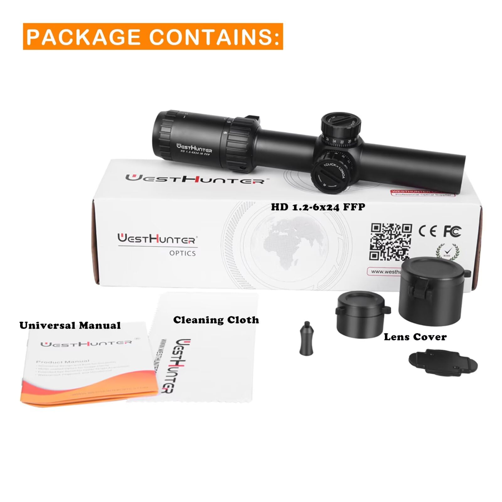 WestHunter Optics HD 1.2-6x24 IR FFP Precisión Miras Telescópicas, Exclusivo para Competiciones Deportivas de Corta Distancia | Only Optics & Basic Accessories
