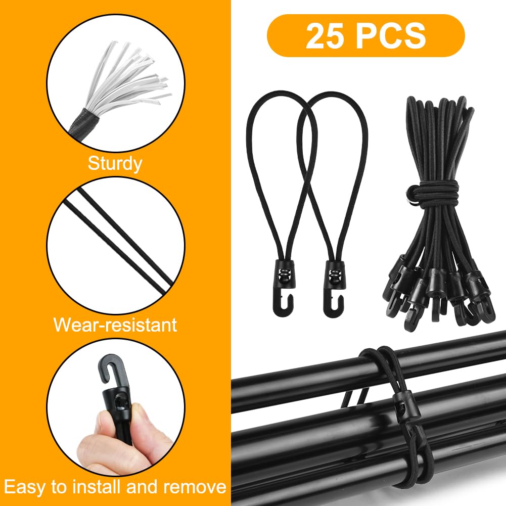 Adiwo 25PCS Bungee Cords with Hooks, 15cm Multi-Purpose Bungee Cords with Hooks, Tarpaulin Hooks for Camping Tarpaulins Tents - Image 3