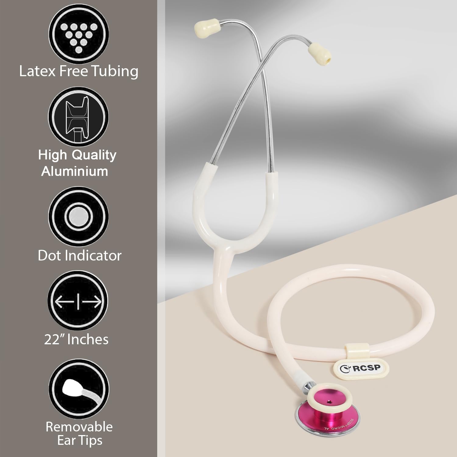 RCSP Stethoscope for Doctors and Professional Medical Student Light Weight Jointless Tube Soft Earknobe MICRO AL White Aluminium Chest Piece 4