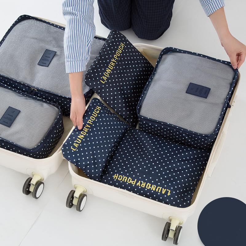 Image of Nightstar 6 Pcs Foldable Luggage and Laundry Bag Pouch Waterproof Travel Toiletry Organizer Garment Storage Bag Portable Packing Cubes (1 Pc)(Navy Blue)