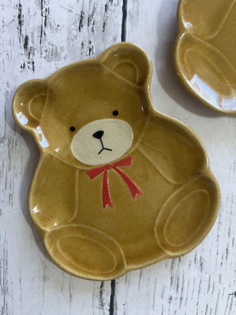 Bear-san Shiny Brown Small Plate, 5.5 inches (14 cm), 2 Pieces, Pottery, Cafe Style, Stylish