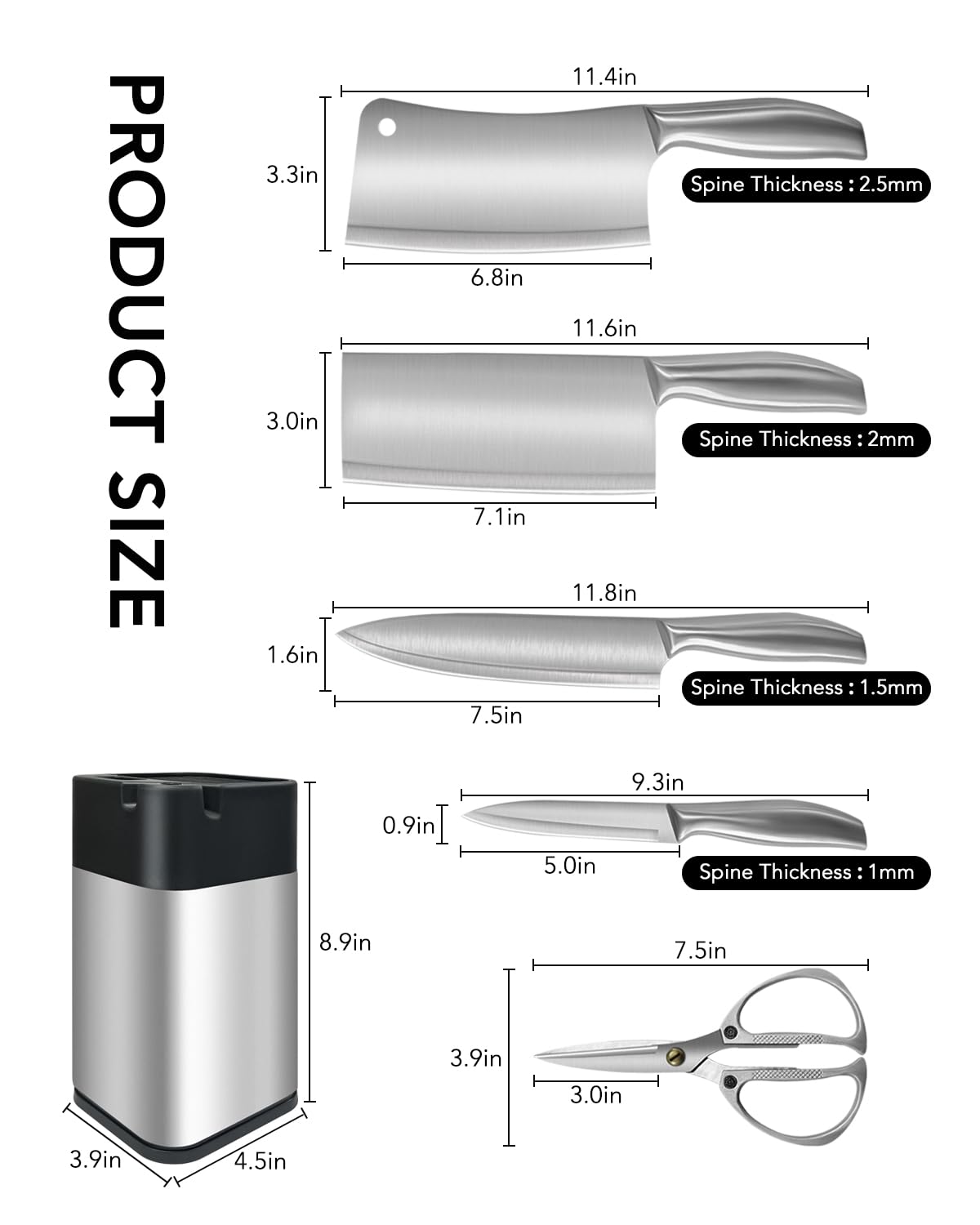 Stainless Knife Set, Kitchen Chef Knife Sets with Block — Amazon image 7