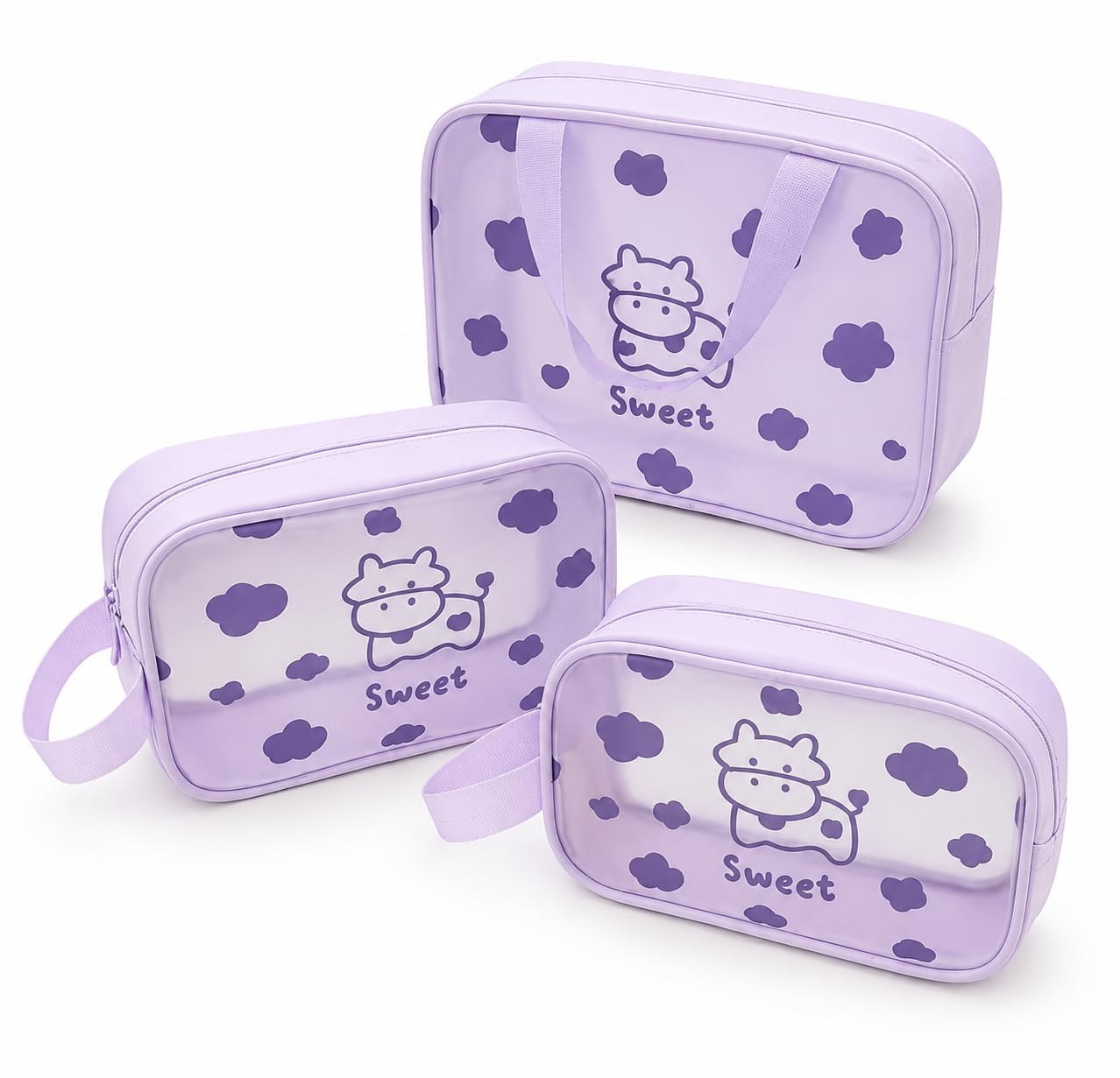 Cute Multipurpose Makeup & Toiletry Pouch Set | Aesthetic Zipper Cosmetic Bag for Women & Girls | Travel Toiletry Organizer, Stationery Storage & Vanity Pouch (3 Pc Set)-image-41