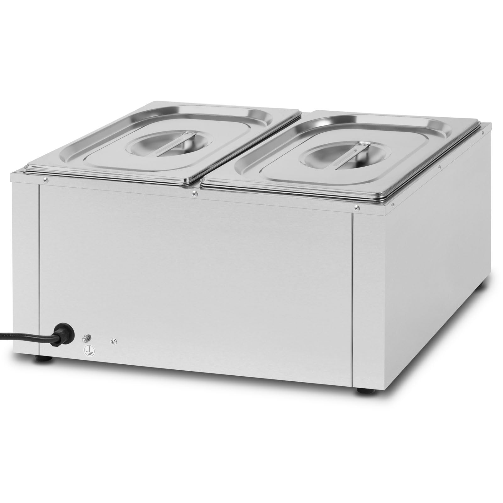 VERTES Speisenwärmer Buffetwärmer Wärmebehälter Für Speisen Elektrisch 1500W aus Edelstahl (Inkl 2X 1/2 GN Behälter mit Deckel für 2X 10L, Ablasshahn, Bain Marie Wasserbad, Temperatur 0-85°C)