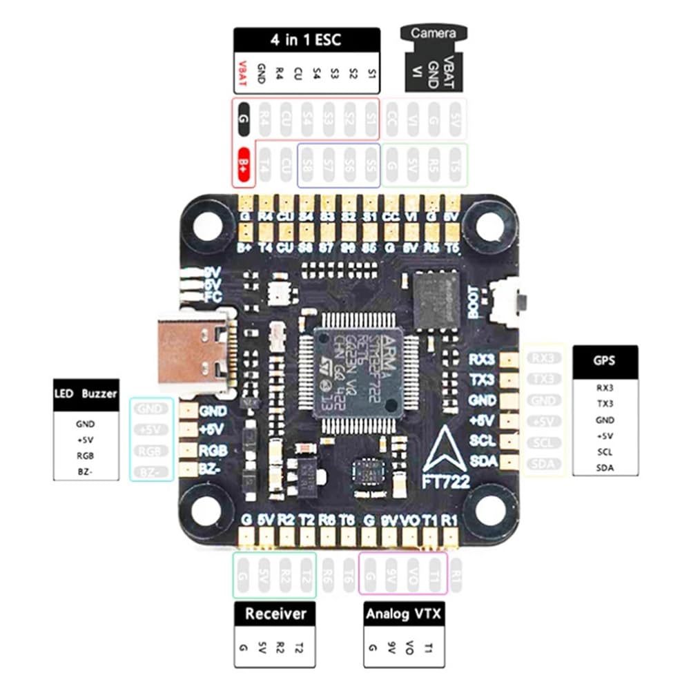 F722 Stack F7 Flight Controller BLHELI_S 100A 4in1 ESC 30.5X30.5mm 3-6S per RC FPV 13 Pollici 15 Pollici Pezzi per Droni Freestyle