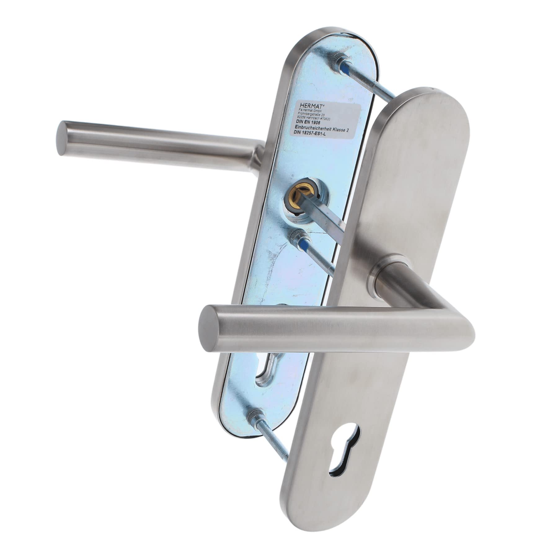 ToniTec Haustür Schutz-Drückergarnitur Edelstahl Entfernung 92 mm L-Form ohne Zylinderabdeckung für Türstärke 64-83 mm