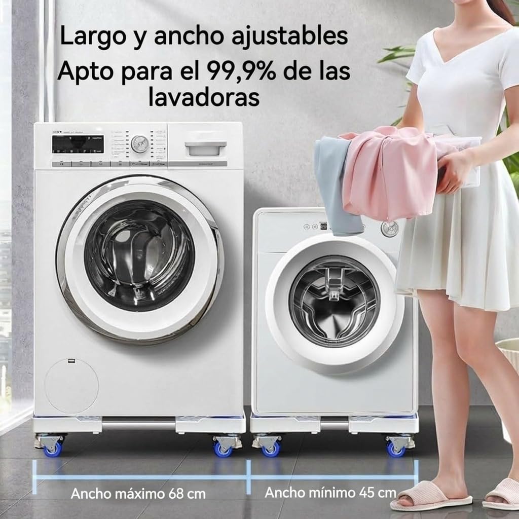 Base Lavadora EXTRA FUERTE, Base para Lavadora con 8 Patas Regulables, Soporte para Electrodomésticos Pesados, Carga 450 kg [Clase de eficiencia energética A+++]