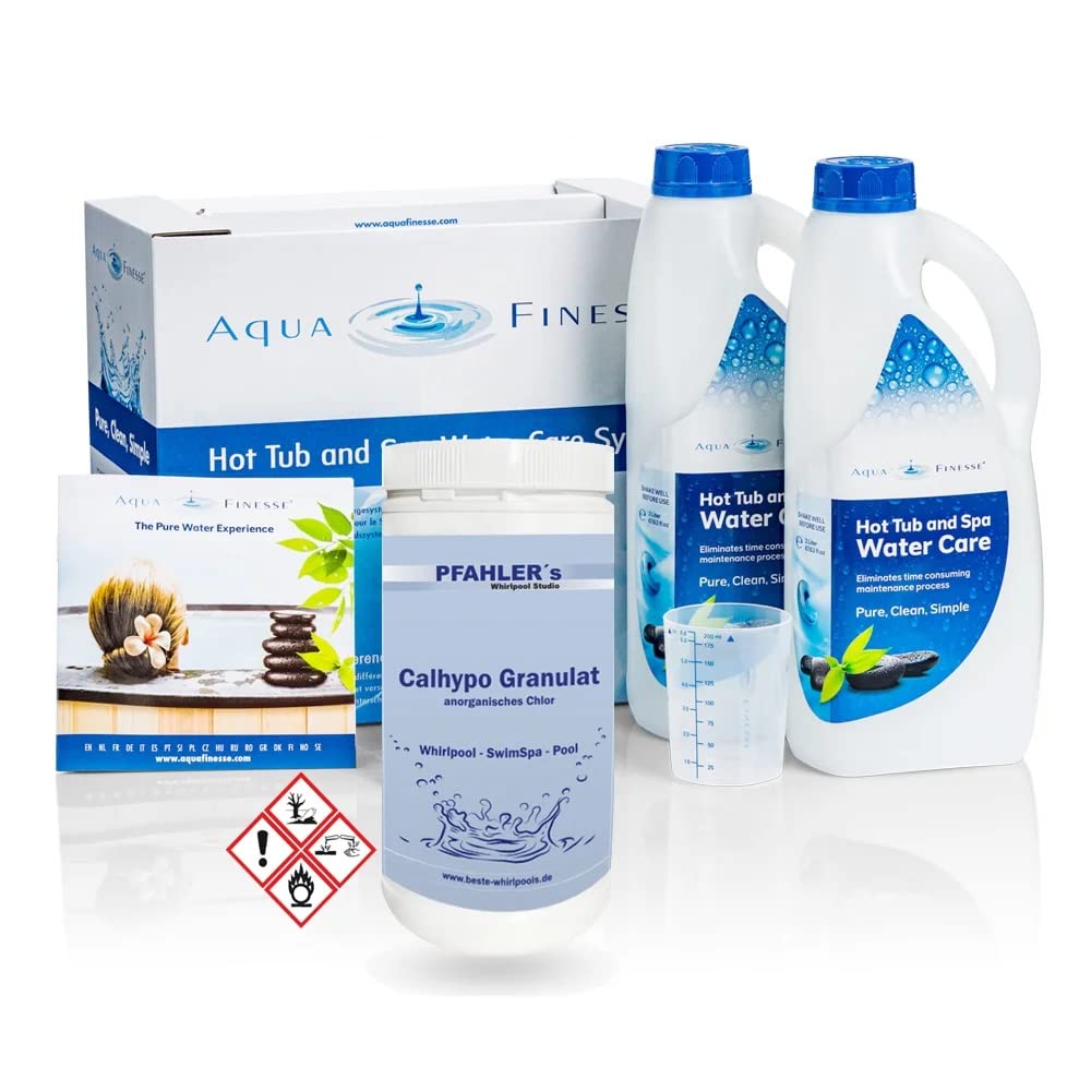AquaFinesse Wasserpflegeset Verkaufsbox + Calhypo anorganisches Chlorgranulat Whirlpool Wasserpflege aqua finesse hot tub spa water care system all in one Pflegemittel Wasserpflege set