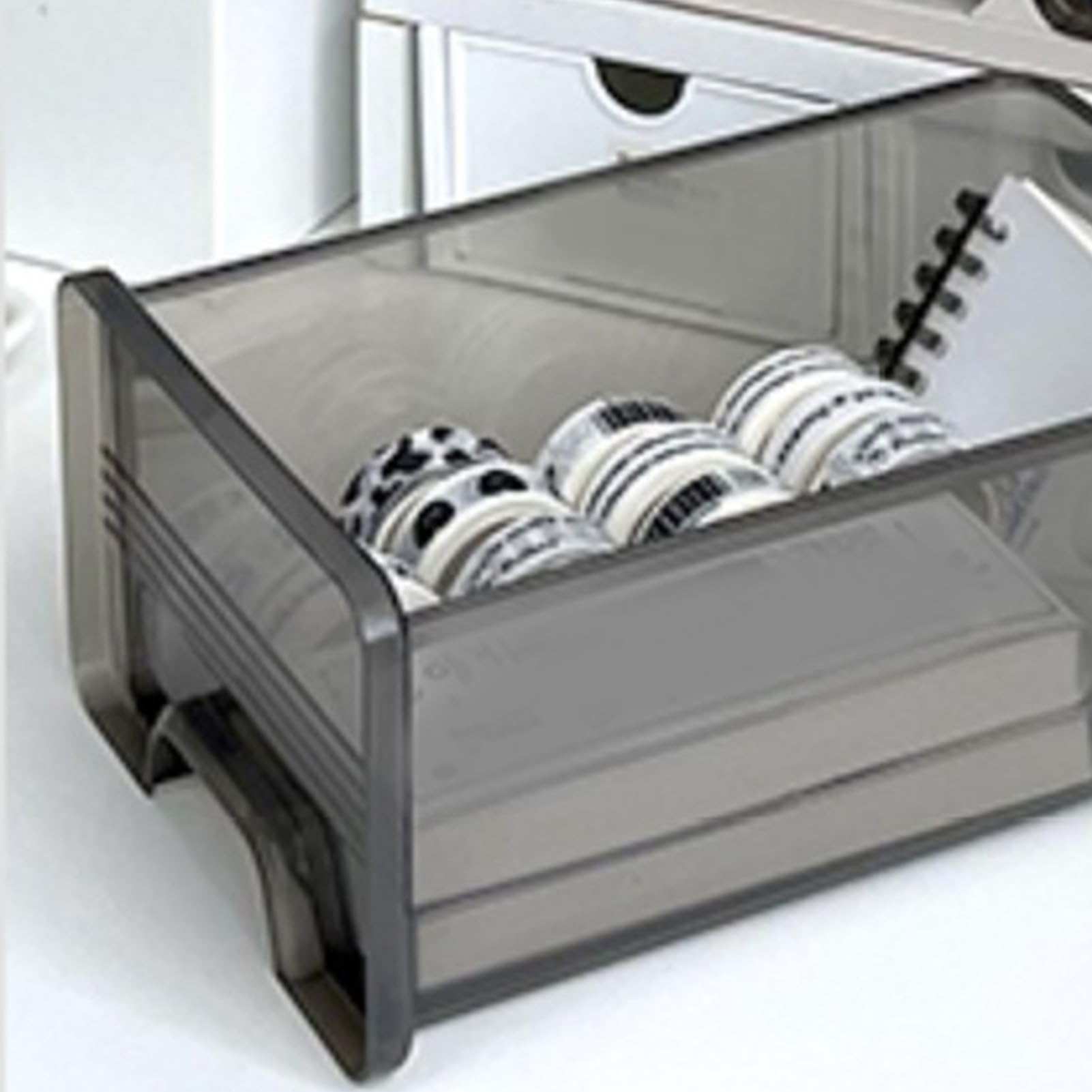Organizer da scrivania con cassetto, scatola portaoggetti da scrivania in plastica, durevole, resistente agli urti, robusta organizzazione per l'home office, crema (3 livelli)