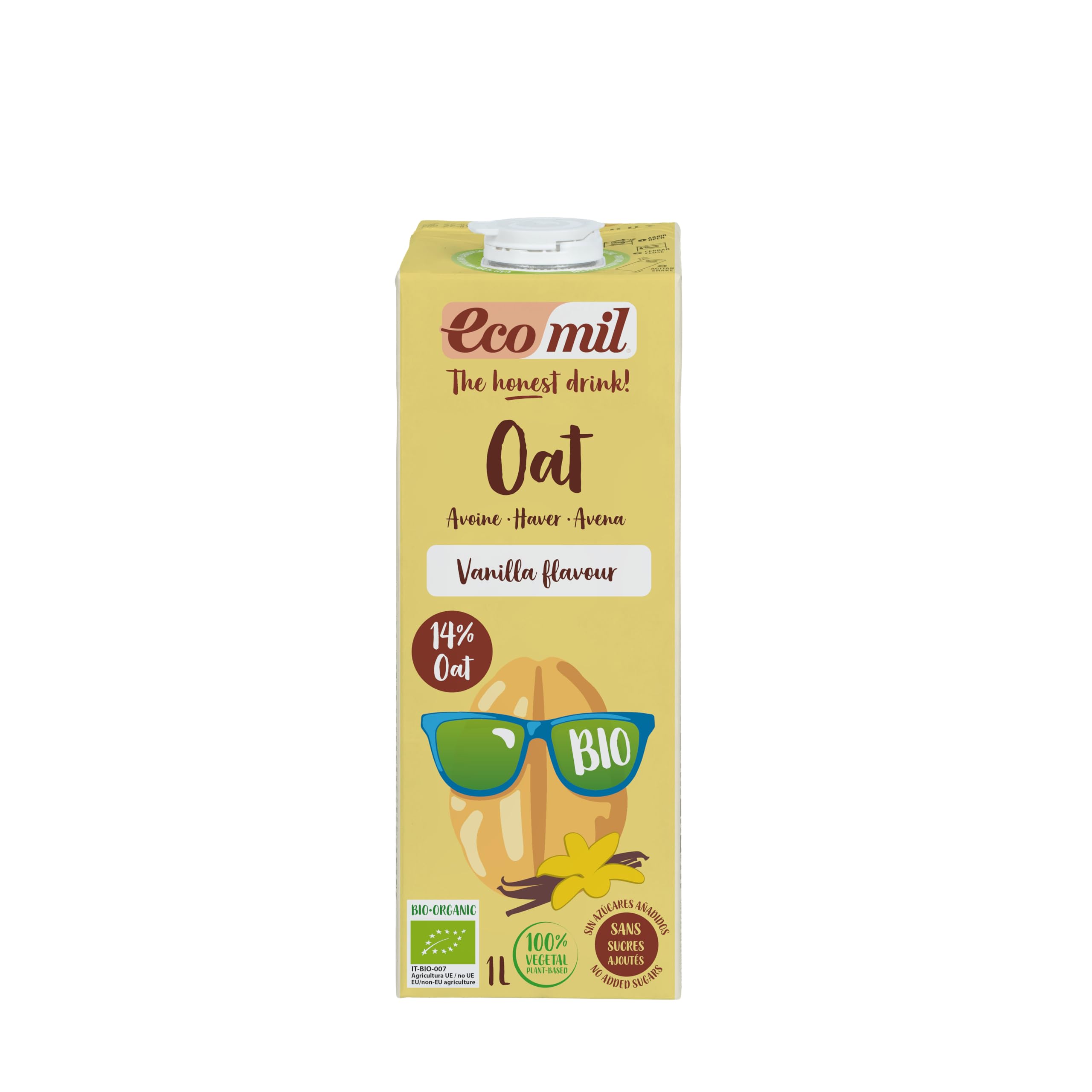 Ecomil - Bebida Vegetal de Avena y Vainilla Bio, Pack 6 x 1 L, Sin Azúcares Añadidos, Ecológica y Vegana, Lista para Consumir, Sabor Suave y Natural
