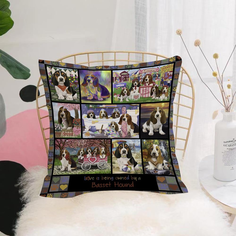 HYMSXW Cushion Cover,Throw Pillow Case Home Decorative for Living Room Bedroom Sofa Chair 20X20 Inch,Liebe Ist Besessen Haus Basset Hound Hund,Pillowcase 50X50cm