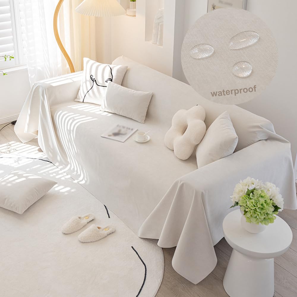 Housse de canapé imperméable 90x210 couverture protection beige