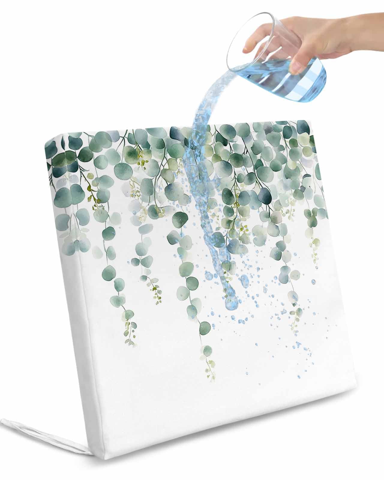 Eucalyptus Leaves Outdoor Cushion Chair Cover Set of 2 - Waterproof Couch Seat Covers, Pastoral Rustic Botanical Watercolor Patio Furniture Protector Cushions Slipcovers for Sofa/RV, 22