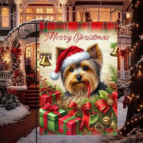 Image of BlissYard Christmas Yorkshire Terrier Garden Flag 12x18 Inch Polyester