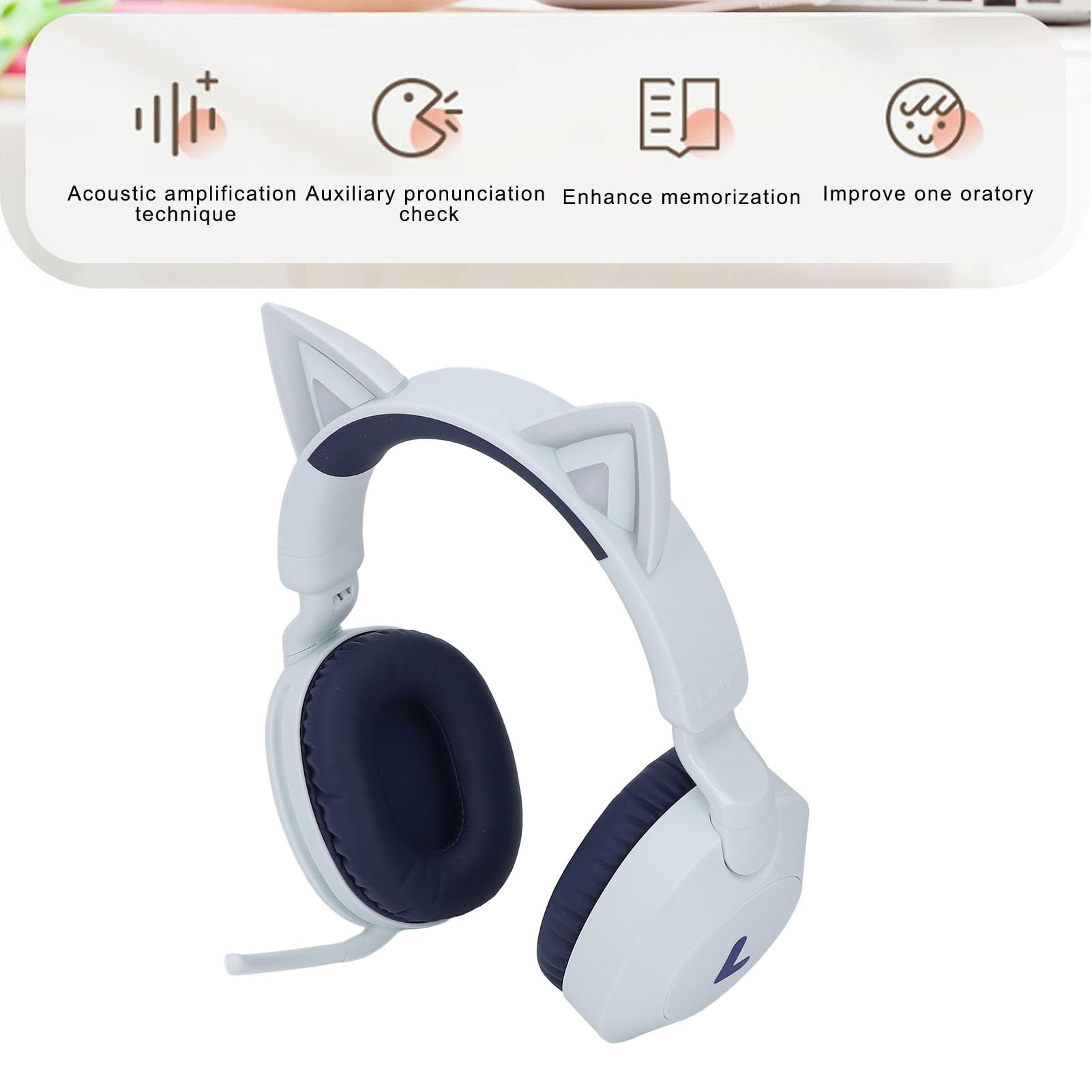 Luocute Cat Ohr -Wireless -Kopfhörer, LED -Licht und 3,5 -mm -Aux -Kabelklappkabel -Musikspiel -Headset, Mikrofon -Lautstärkesteuerung, Schnelles Laden, Geeignet für Schulreiseflugzeuge (Blue)