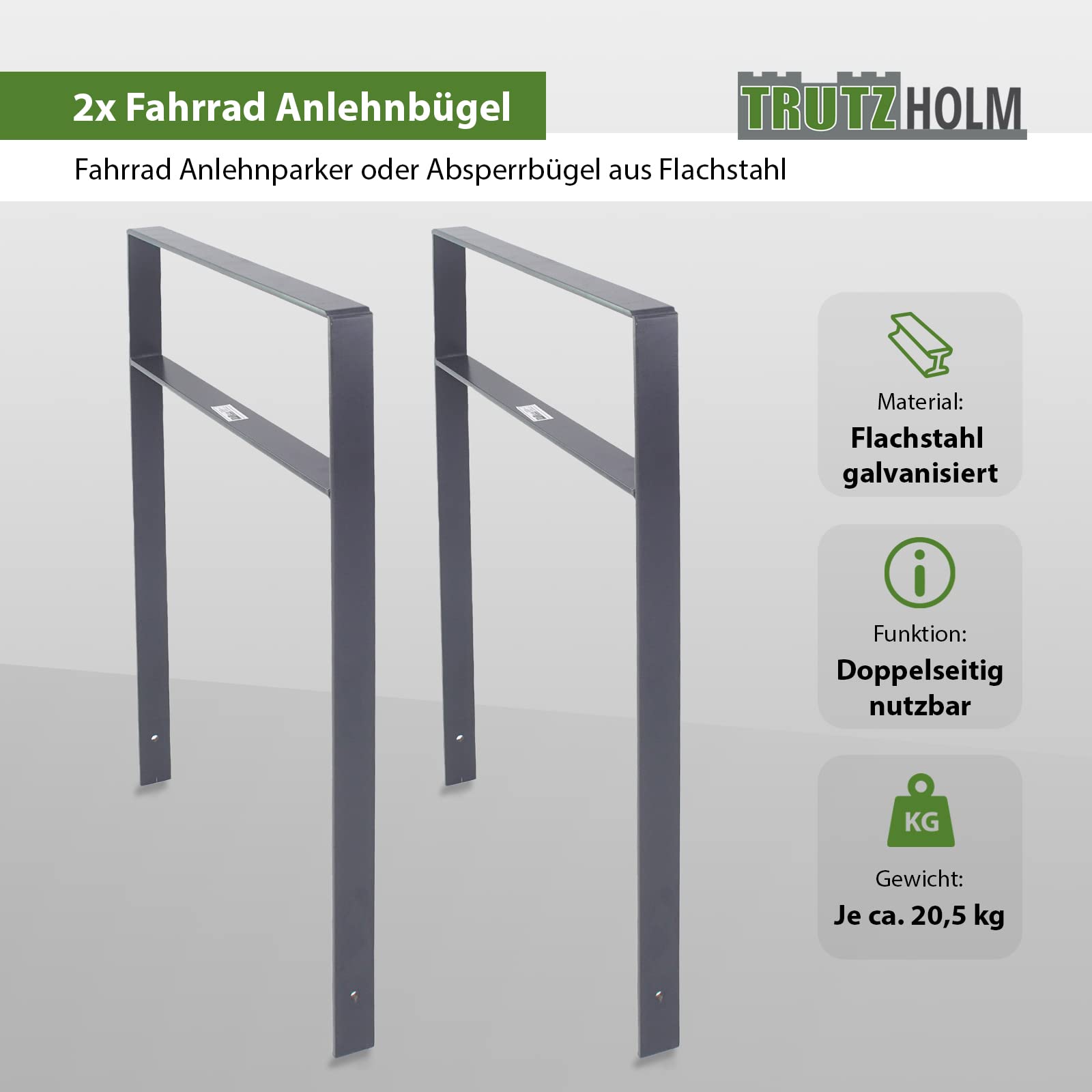 TRUTZHOLM 2x Fahrradanlehnbügel 123x77cm Einbetonieren Flachstahl Anthrazit