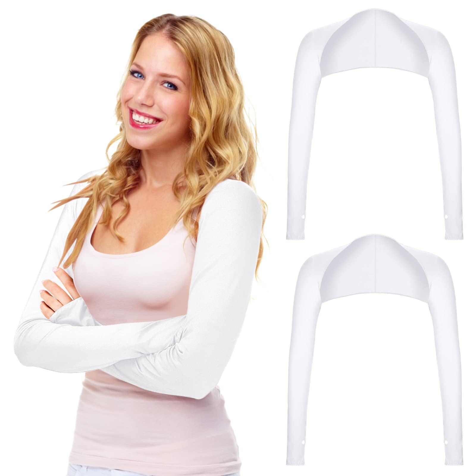ASTER 2 Stück UV Schutz Bolero Schal Arm Armmanschette Kühlschal Armmanschettes Fingerlöcher Sonnencreme Cooler Shrug Armmanschette Schwarz Weiß