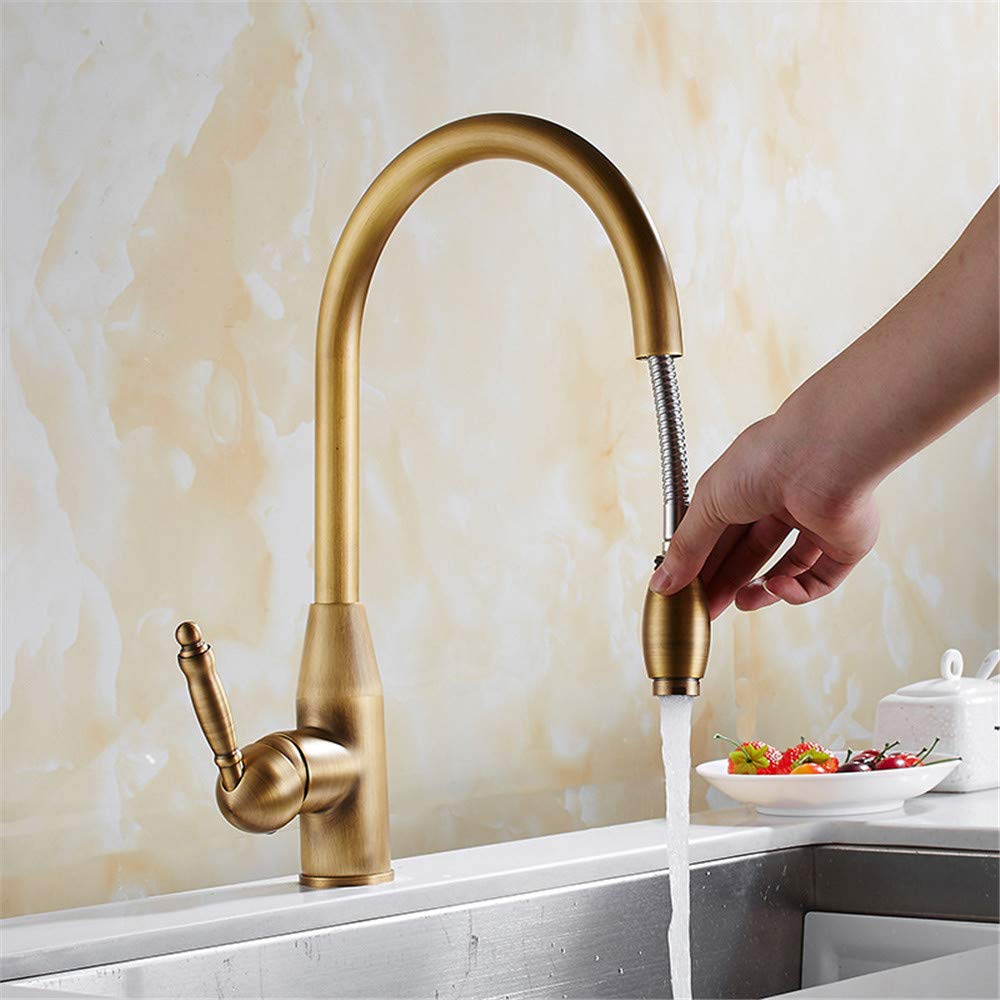 Antiguo Faucet360Hot Cocina Y Un Mezclador De Agua Fría Grados De Rotación Del Fregadero De Cocina Grifo De Latón Con Aireador De Una Manija Con La Cabeza De Ducha Extraíble
