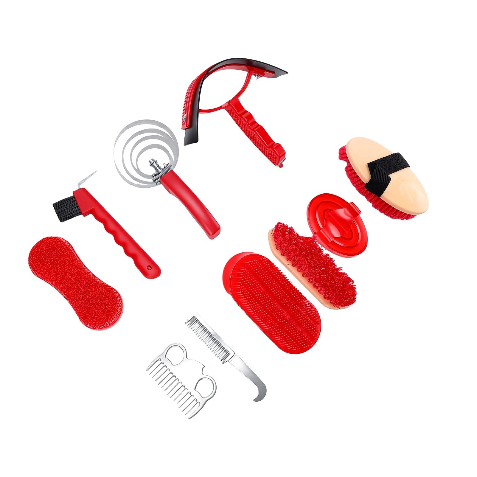 Kit per Toelettatura Cavalli da 10 Pezzi, Set di Forniture per Selleria Set Spazzole per Cavalli Pettine per Pulizia per Cura Equina per Toelettatura Fattoria Spargimento
