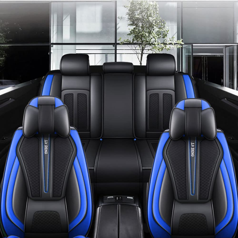JoyRozTek Car Seat Covers For Volkswagen Tiguan 2009-2026 (5-Seater), Universal Fit, Premium PU Leather Seat Cover Full Set, Black Blue‌