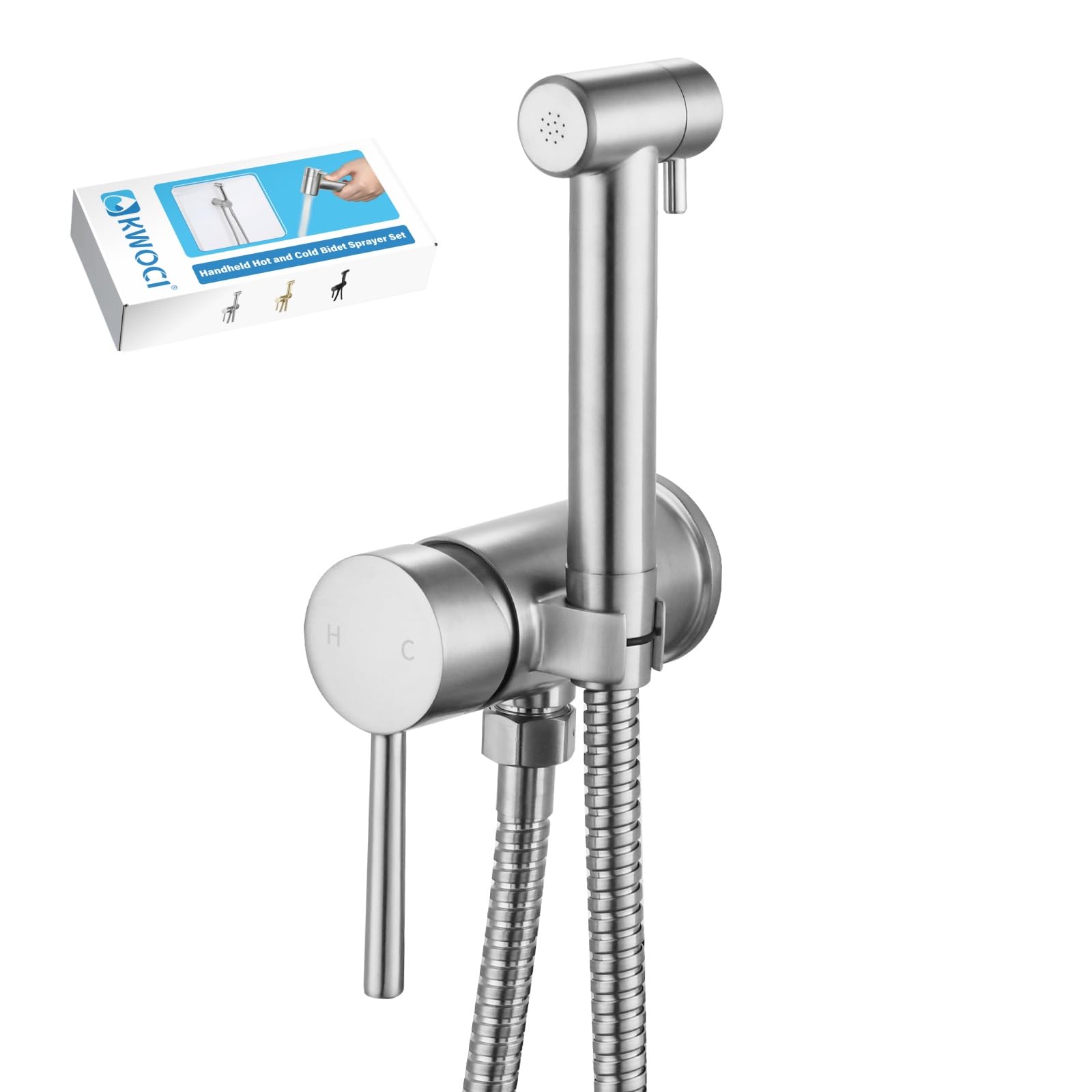 Kit Douchette Wc Eau Chaude Et Froide à Installer Sur le Côté de l’Armoire de Salle de Bain. Douchette Toilette en Acier Inoxydable Pour le Nettoyage de l’Hygiène Personnelle, Nickel Brossé