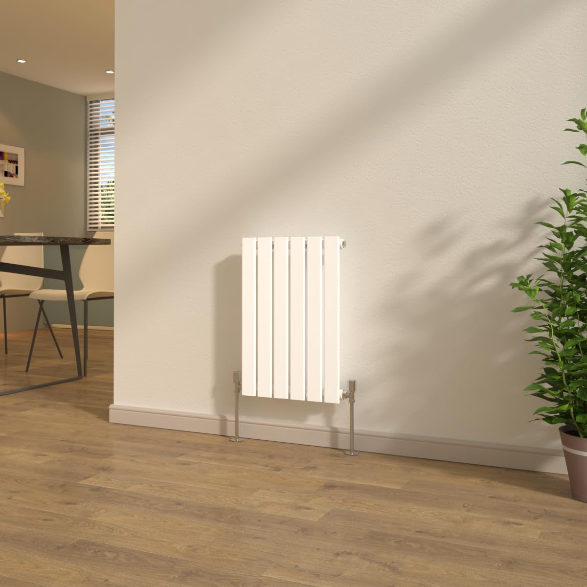 Nrg White Gloss 600X408mm Horizontal Radiator Designer Flat Panel Single Column Bathroom Central Heating + Free Angled Valves