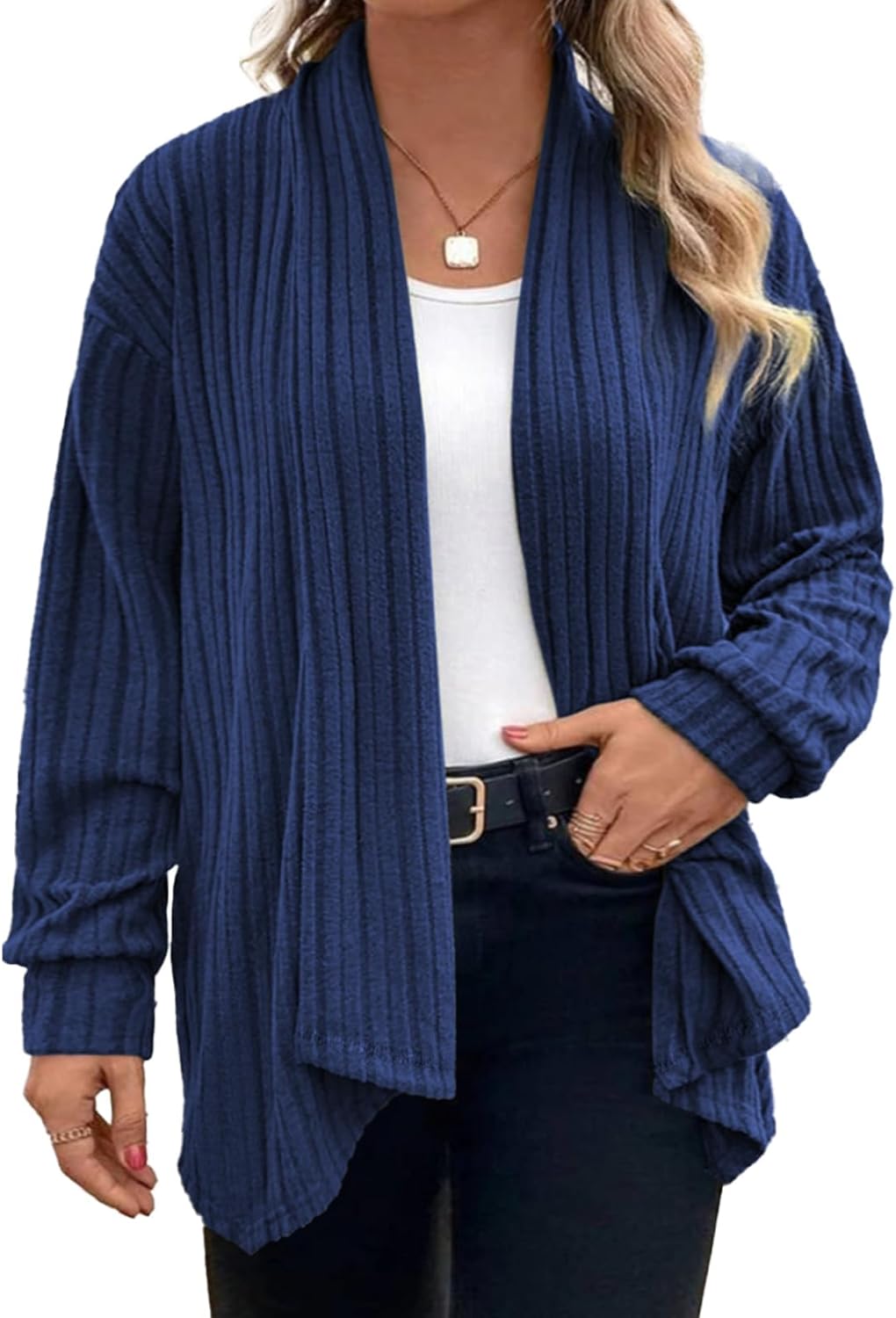 Eytino Womens Plus Size Cardigans Long Sleeve Asymmetrical Knit Open Front Lightweight Cardigan Outwear(1X-5X)
