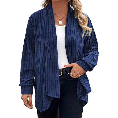 Eytino Womens Plus Size Cardigans Long Sleeve Asymmetrical Knit Open Front Lightweight Cardigan Outwear(1X-5X)