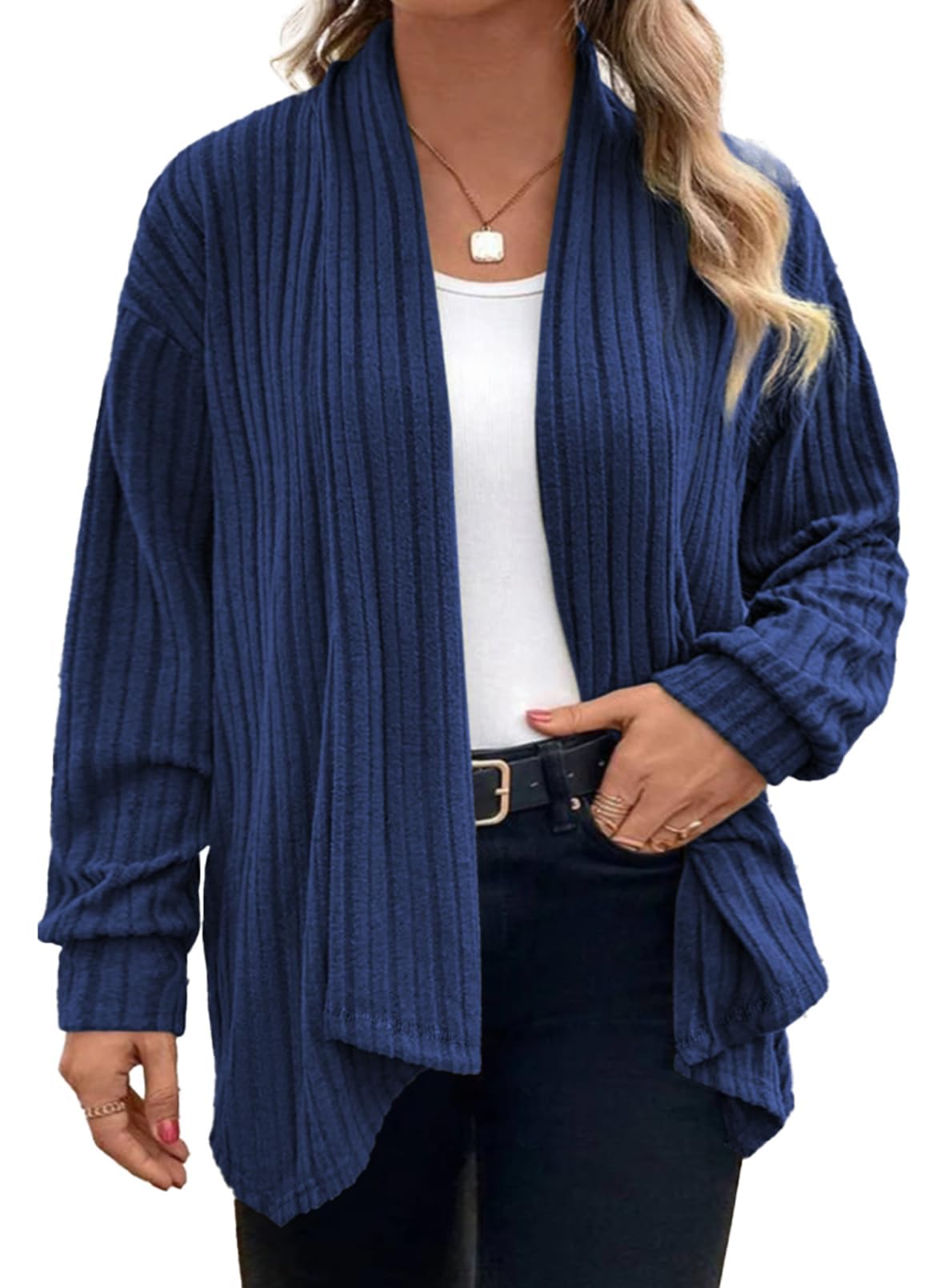 Eytino Womens Plus Size Cardigans Long Sleeve Asymmetrical Knit Open Front Lightweight Cardigan Outwear 1X-5X