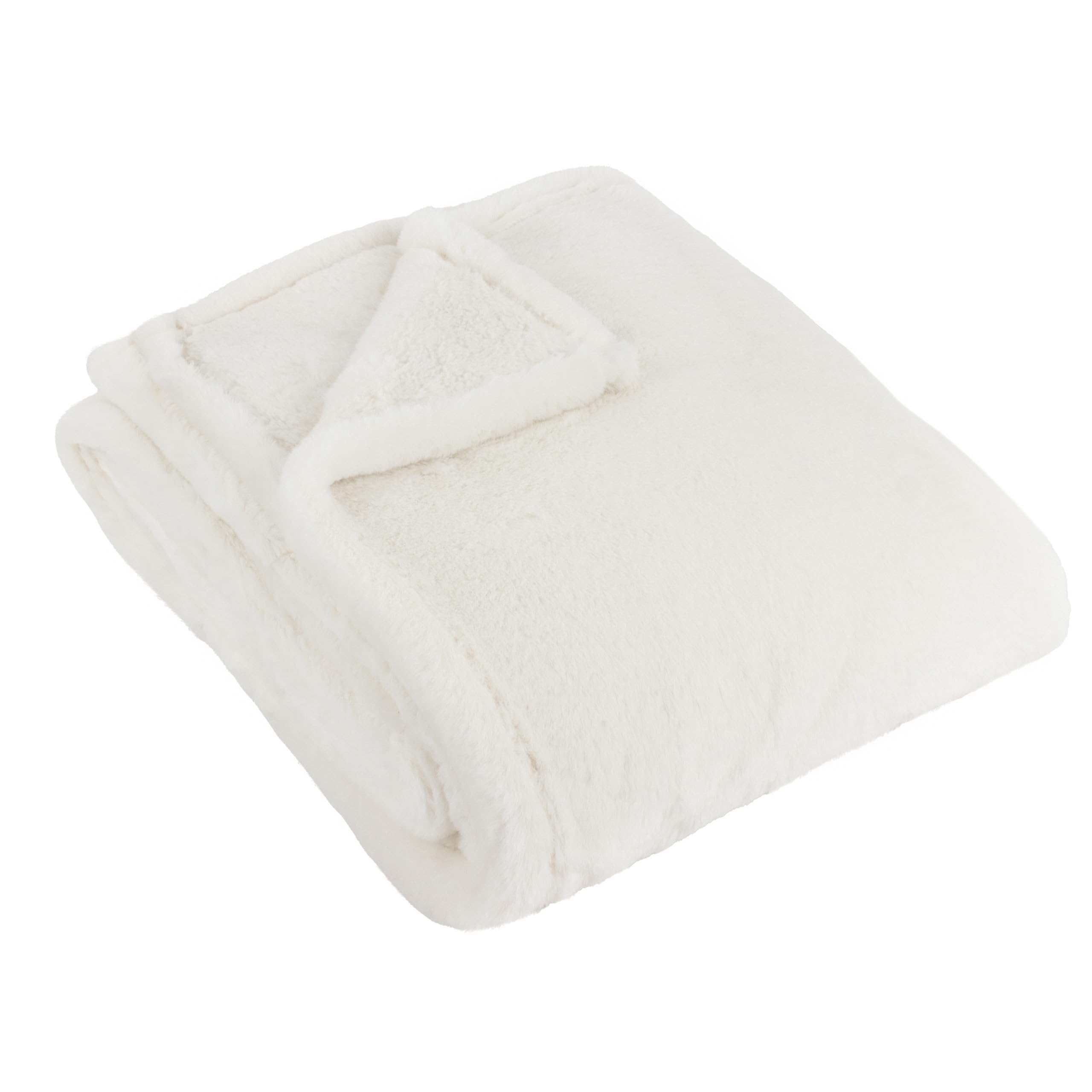 furn. Kallu Faux Fur Throw - Earthy Soft Fluffy Decorative Throw with Oxford Edge (Ecru - 150x200cm)