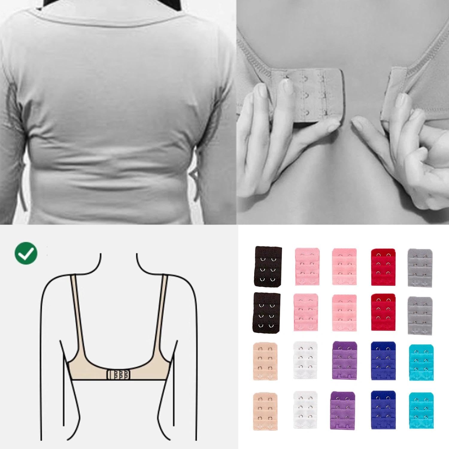 20 Unidades Alargadores de Sostén Mujer - Tirantes Extensibles para Ropa Interior - Adaptador de Talla Ajustable - Compatible con Sostenes Normales y Sin Tirantes - Mejor Ajuste