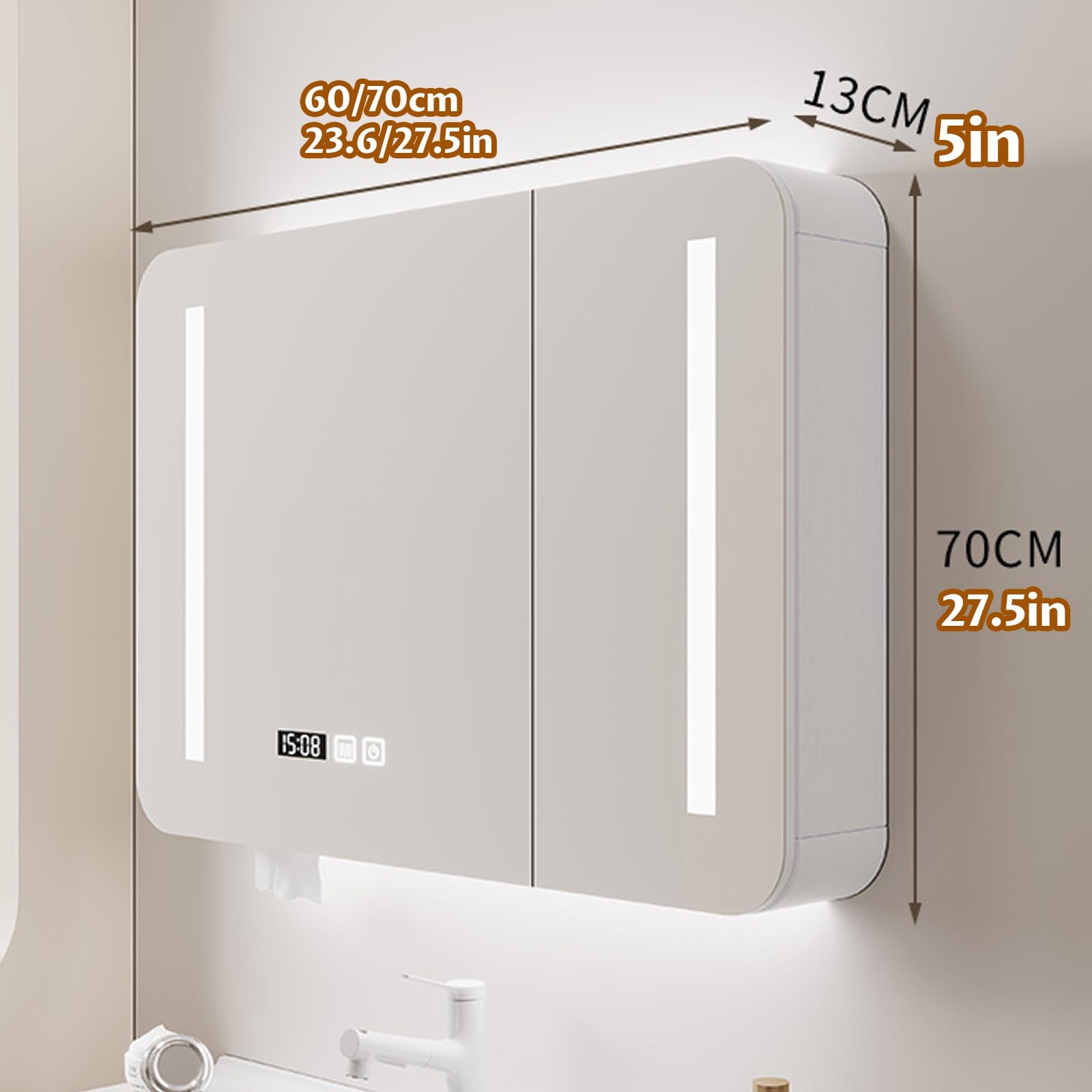Mueble con Espejo de baño, Cabinet de baño con Espejo, Almacenamiento Dividido, sin Miedo a la Humedad, Puede Colocar Toallas y artículos de tocador.(70cm/27.5in)